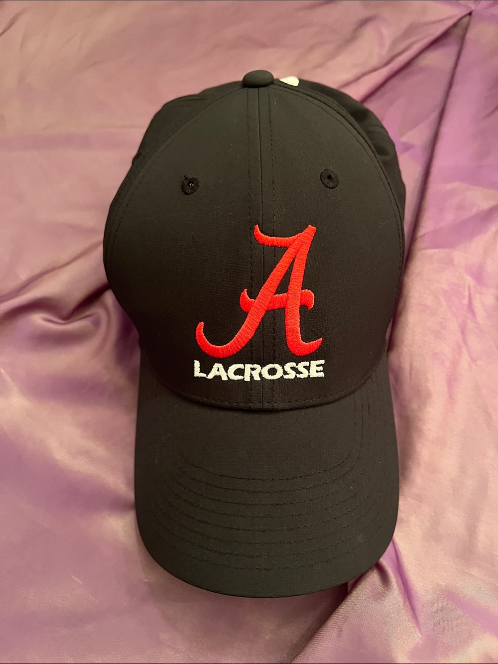 Black Nike Baseball Cap with Alabama Script A - Lacrosse Embroidery